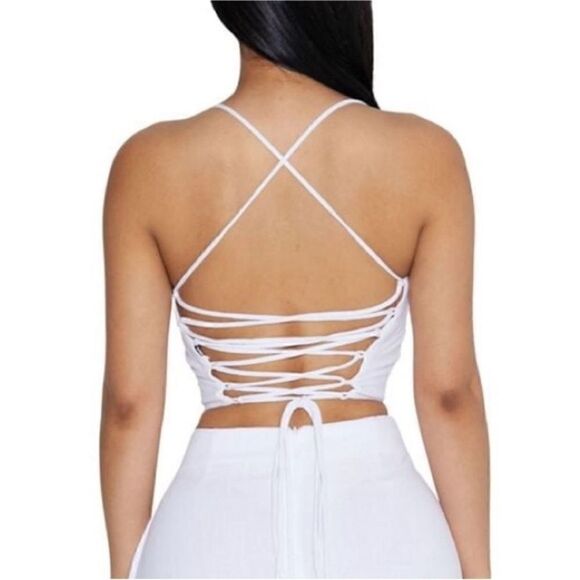 Naked Wardrobe NWT Laced Up Linen Top in White Size L - Picture 6 of 10